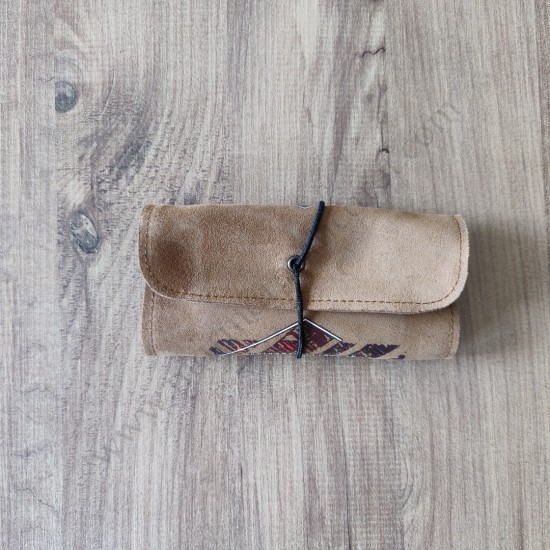 El Yapımı Hakiki Deri Tütün Cüzdanı ve Sarma Kağıdı Bölmeli Özel Baskılı Çok Amaçlı Cüzdan/Kese