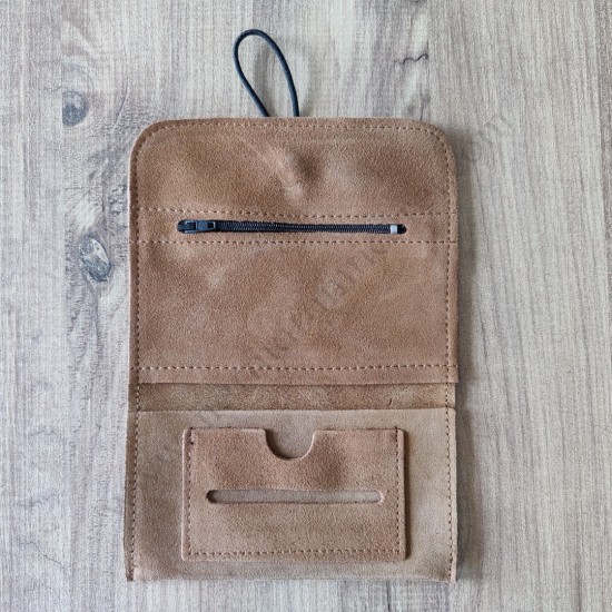 El Yapımı Hakiki Deri Tütün Cüzdanı ve Sarma Kağıdı Bölmeli Özel Baskılı Çok Amaçlı Cüzdan/Kese