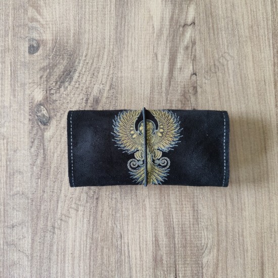 El Yapımı Hakiki Deri Tütün Cüzdanı ve Sarma Kağıdı Bölmeli Özel Baskılı Çok Amaçlı Cüzdan/Kese