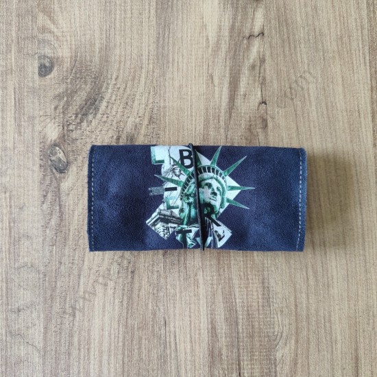 El Yapımı Hakiki Deri Tütün Cüzdanı ve Sarma Kağıdı Bölmeli Özel Baskılı Çok Amaçlı Cüzdan/Kese