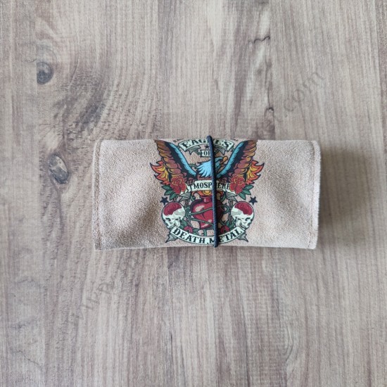 El Yapımı Hakiki Deri Tütün Cüzdanı ve Sarma Kağıdı Bölmeli Özel Baskılı Çok Amaçlı Cüzdan/Kese