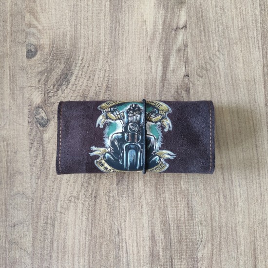 El Yapımı Hakiki Deri Tütün Cüzdanı ve Sarma Kağıdı Bölmeli Özel Baskılı Çok Amaçlı Cüzdan/Kese