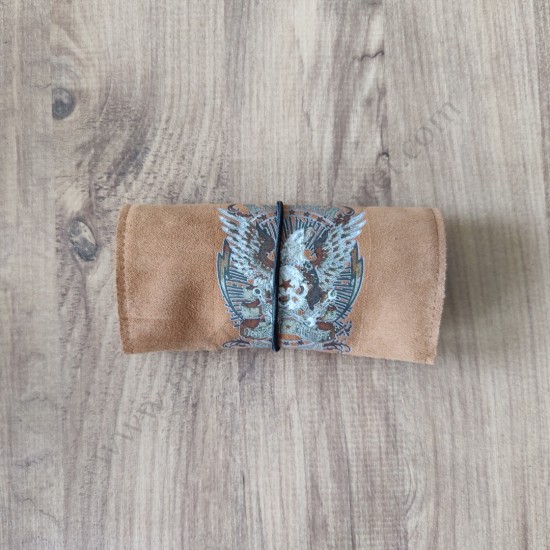 El Yapımı Hakiki Deri Tütün Cüzdanı ve Sarma Kağıdı Bölmeli Özel Baskılı Çok Amaçlı Cüzdan/Kese