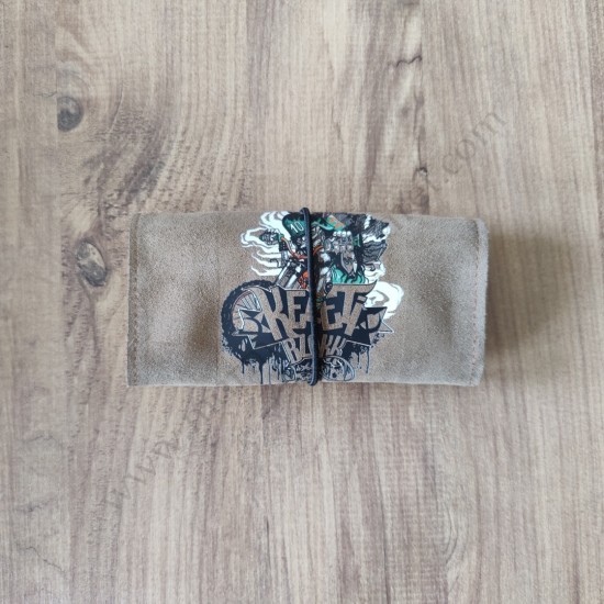 El Yapımı Hakiki Deri Tütün Cüzdanı ve Sarma Kağıdı Bölmeli Özel Baskılı Çok Amaçlı Cüzdan/Kese