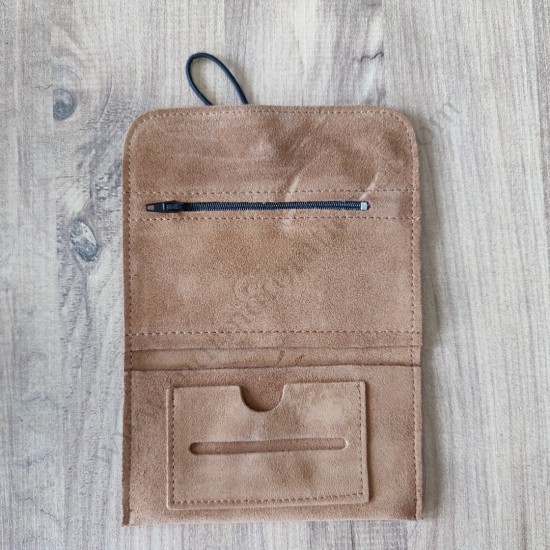 El Yapımı Hakiki Deri Tütün Cüzdanı ve Sarma Kağıdı Bölmeli Özel Baskılı Çok Amaçlı Cüzdan/Kese