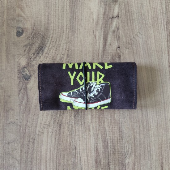 El Yapımı Hakiki Deri Tütün Cüzdanı ve Sarma Kağıdı Bölmeli Özel Baskılı Çok Amaçlı Cüzdan/Kese