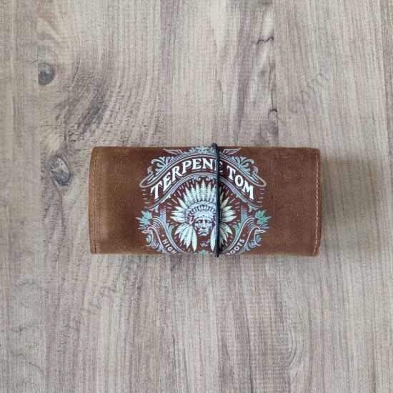 El Yapımı Hakiki Deri Tütün Cüzdanı ve Sarma Kağıdı Bölmeli Özel Baskılı Çok Amaçlı Cüzdan/Kese