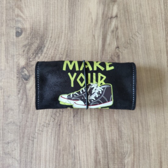 El Yapımı Hakiki Deri Tütün Cüzdanı ve Sarma Kağıdı Bölmeli Özel Baskılı Çok Amaçlı Cüzdan/Kese