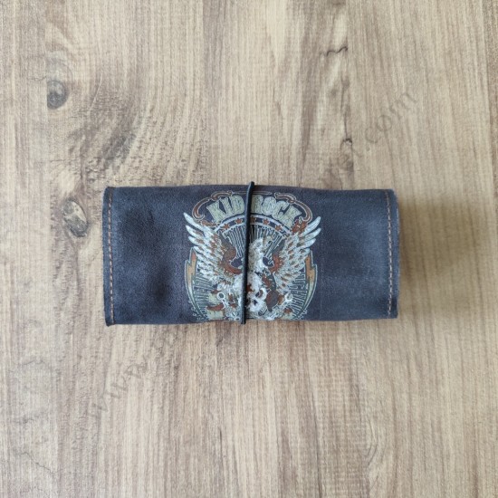 El Yapımı Hakiki Deri Tütün Cüzdanı ve Sarma Kağıdı Bölmeli Özel Baskılı Çok Amaçlı Cüzdan/Kese