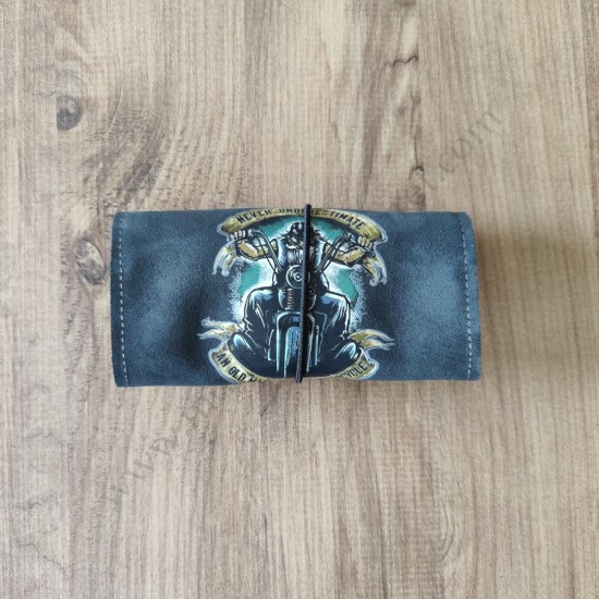 El Yapımı Hakiki Deri Tütün Cüzdanı ve Sarma Kağıdı Bölmeli Özel Baskılı Çok Amaçlı Cüzdan/Kese