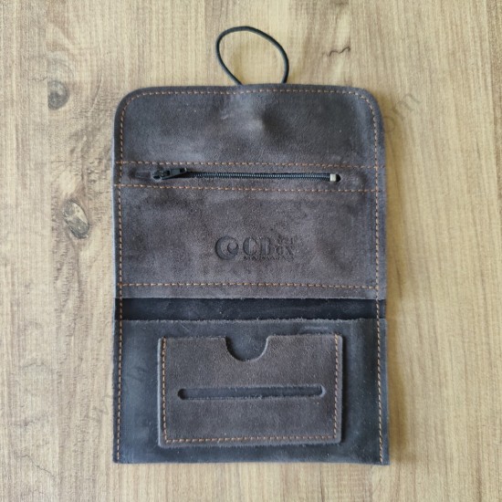 El Yapımı Hakiki Deri Tütün Cüzdanı ve Sarma Kağıdı Bölmeli Özel Baskılı Çok Amaçlı Cüzdan/Kese