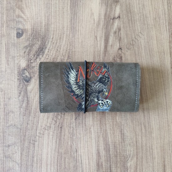 El Yapımı Hakiki Deri Tütün Cüzdanı ve Sarma Kağıdı Bölmeli Özel Baskılı Çok Amaçlı Cüzdan/Kese