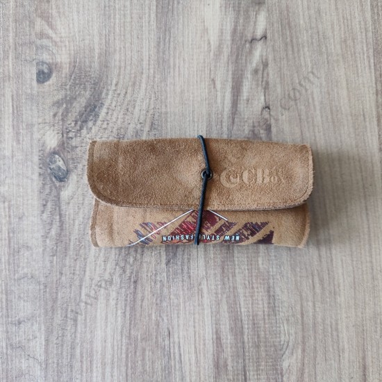 El Yapımı Hakiki Deri Tütün Cüzdanı ve Sarma Kağıdı Bölmeli Özel Baskılı Çok Amaçlı Cüzdan/Kese