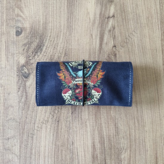 El Yapımı Hakiki Deri Tütün Cüzdanı ve Sarma Kağıdı Bölmeli Özel Baskılı Çok Amaçlı Cüzdan/Kese