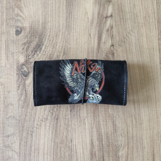 El Yapımı Hakiki Deri Tütün Cüzdanı ve Sarma Kağıdı Bölmeli Özel Baskılı Çok Amaçlı Cüzdan/Kese