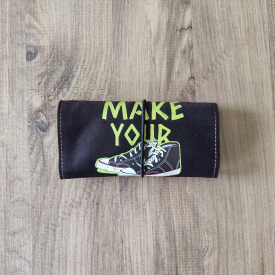 El Yapımı Hakiki Deri Tütün Cüzdanı ve Sarma Kağıdı Bölmeli Özel Baskılı Çok Amaçlı Cüzdan/Kese