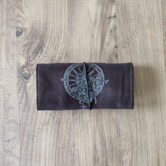 El Yapımı Hakiki Deri Tütün Cüzdanı ve Sarma Kağıdı Bölmeli Özel Baskılı Çok Amaçlı Cüzdan/Kese