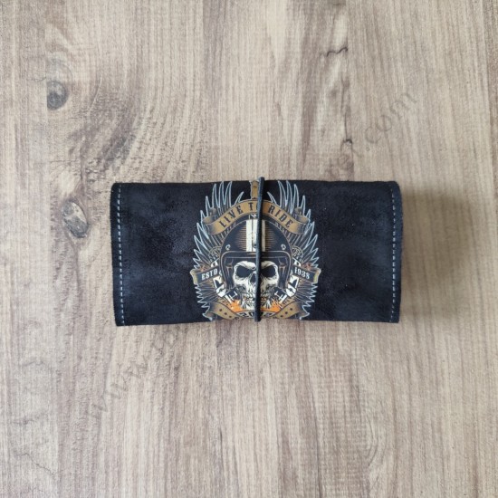 El Yapımı Hakiki Deri Tütün Cüzdanı ve Sarma Kağıdı Bölmeli Özel Baskılı Çok Amaçlı Cüzdan/Kese