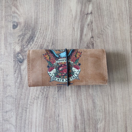 El Yapımı Hakiki Deri Tütün Cüzdanı ve Sarma Kağıdı Bölmeli Özel Baskılı Çok Amaçlı Cüzdan/Kese