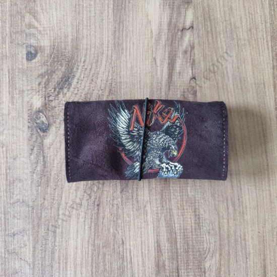 El Yapımı Hakiki Deri Tütün Cüzdanı ve Sarma Kağıdı Bölmeli Özel Baskılı Çok Amaçlı Cüzdan/Kese