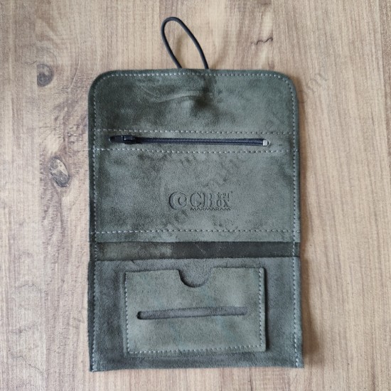 El Yapımı Hakiki Deri Tütün Cüzdanı ve Sarma Kağıdı Bölmeli Özel Baskılı Çok Amaçlı Cüzdan/Kese