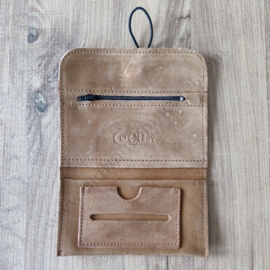 El Yapımı Hakiki Deri Tütün Cüzdanı ve Sarma Kağıdı Bölmeli Özel Baskılı Çok Amaçlı Cüzdan/Kese