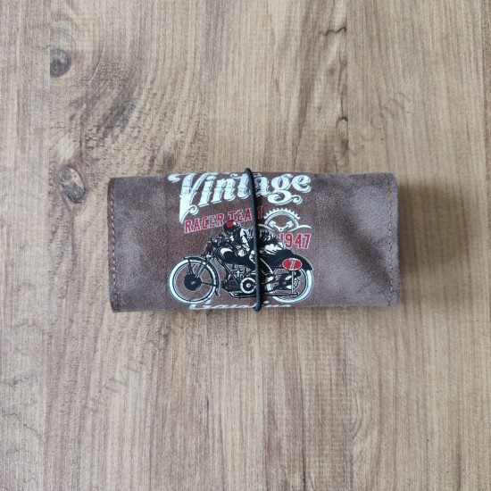 El Yapımı Hakiki Deri Tütün Cüzdanı ve Sarma Kağıdı Bölmeli Özel Baskılı Çok Amaçlı Cüzdan/Kese