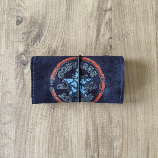 El Yapımı Hakiki Deri Tütün Cüzdanı ve Sarma Kağıdı Bölmeli Özel Baskılı Çok Amaçlı Cüzdan/Kese