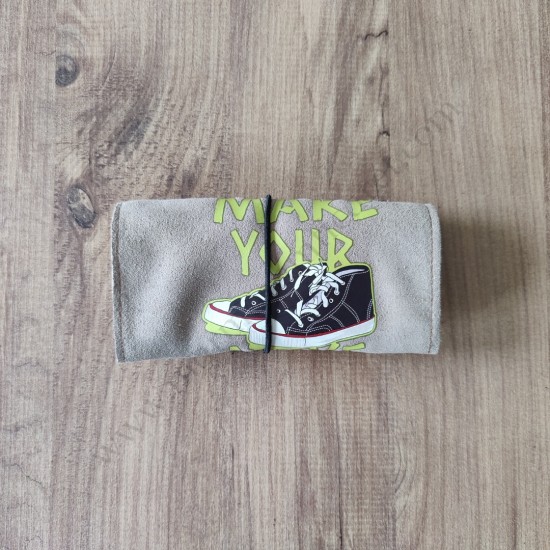 El Yapımı Hakiki Deri Tütün Cüzdanı ve Sarma Kağıdı Bölmeli Özel Baskılı Çok Amaçlı Cüzdan/Kese