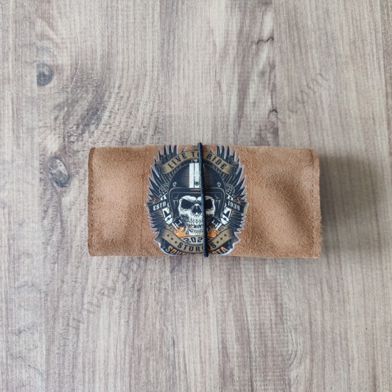 El Yapımı Hakiki Deri Tütün Cüzdanı ve Sarma Kağıdı Bölmeli Özel Baskılı Çok Amaçlı Cüzdan/Kese